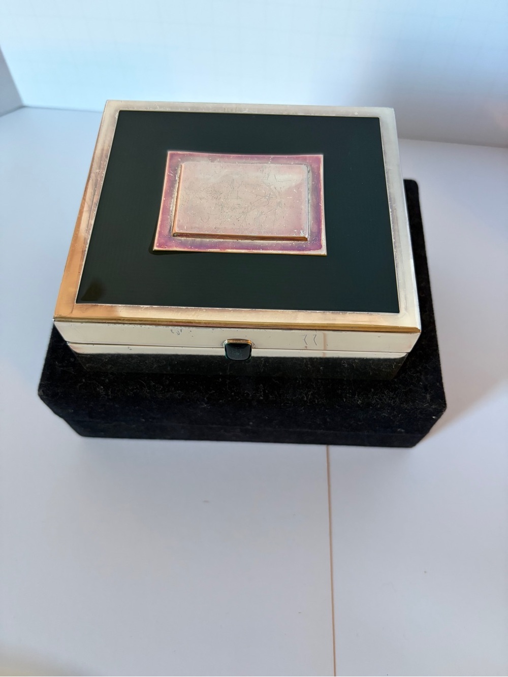Reed and Barton Black Enamel Vintage Jewelry Trinket Box Art Deco 4X4